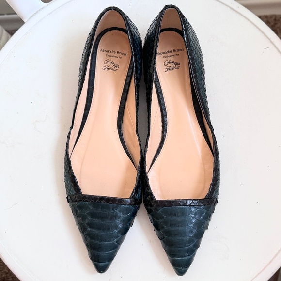 Pointed Snakeskin Ballet Flats Shoes Alexandre Birman for Saks 5th Ave size 38.5 - Picture 1 of 5